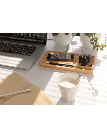 Organizer da scrivania in bambù con caricatore wireless 5W